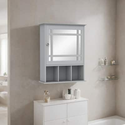 Bathroom Medicine Cabinet with Mirror Door and 3 Open Storage Shelves