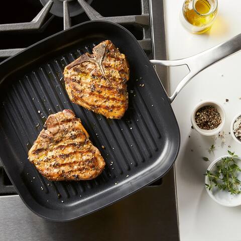 Anolon Allure Hard-Anodized Nonstick Deep Square Grill Pan, 11-Inch, Dark Gray