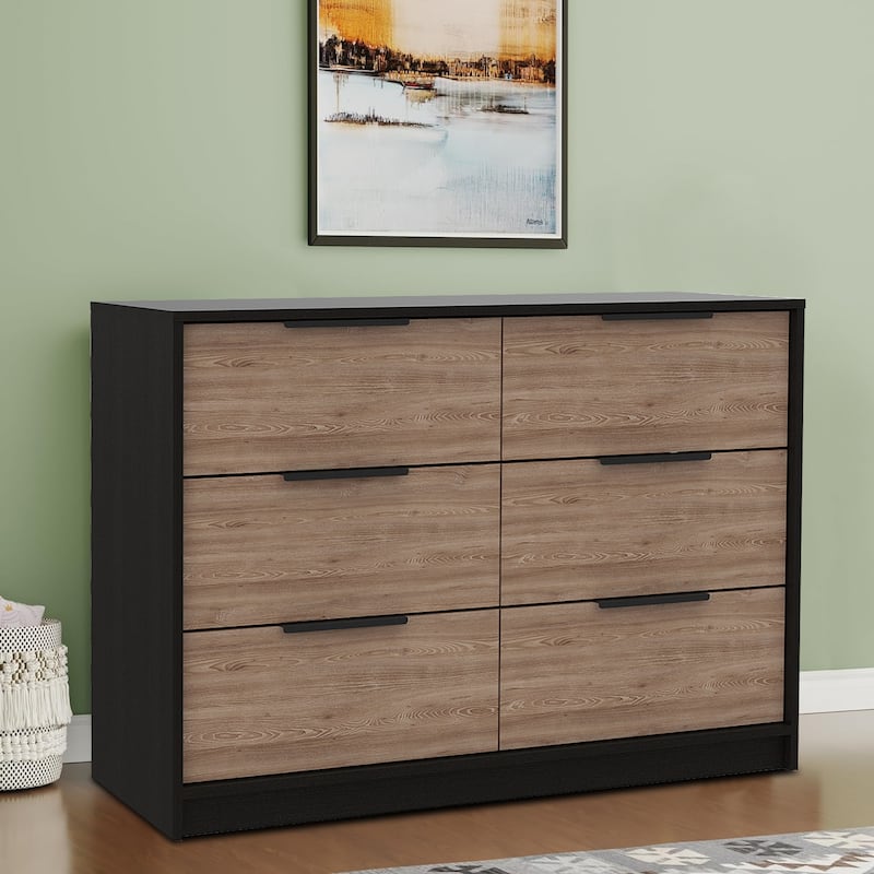 Farmhouse Wooden Storage Dresser with 4 Drawers and 2 Cabinets - Black+Natural - 4-drawer