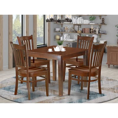 5-Piece Mahogany Finish Solid Wood Top-Square Dining Room Set-Seats 4