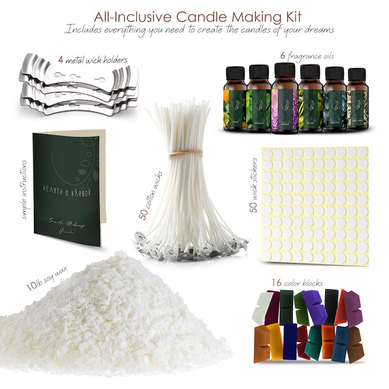 Empyrean 128 Piece DIY Bulk Candle Making Supply Kit - 10lbs Natural Soy Wax, Fragrance Oil, Dye Blocks, and Lot More