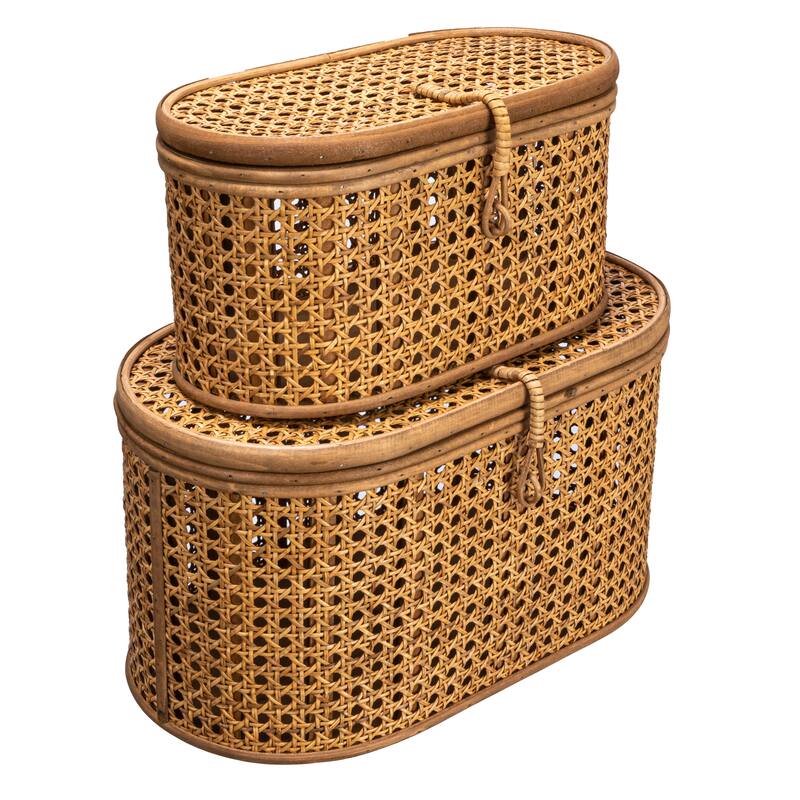 Decorative Woven Rattan Storage Boxes - 15.3"L x 10.3"W x 8.3"H