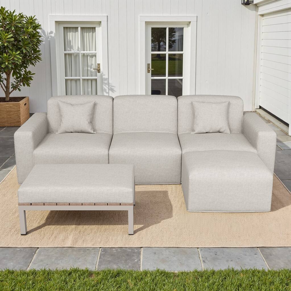 Outdoor No Assembly Patio Conversation Sets with Coffee Table, Ottoman