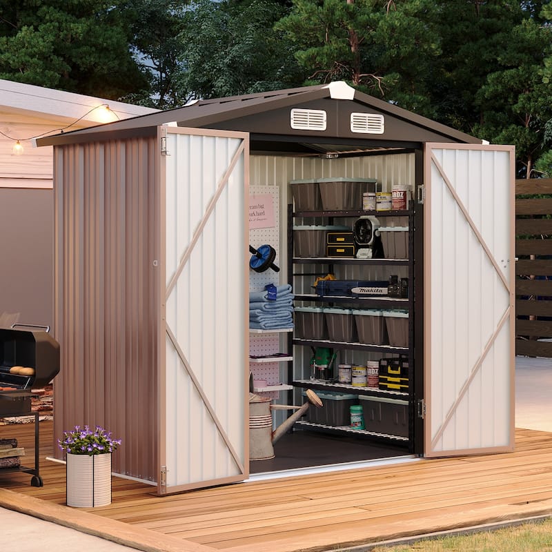 AOXUN Outdoor Storage Shed with Lockable Doors and Air Vents for Garden - 6'x4' - With Floor