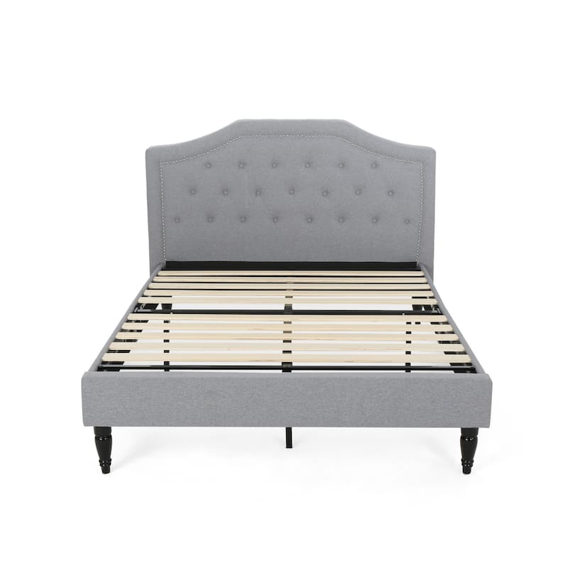 Queen Size Platform Bed with Metal Base Legs and Wood Slat Support, Upholstered Wingback Bed Frame with Tufted Button Headboard