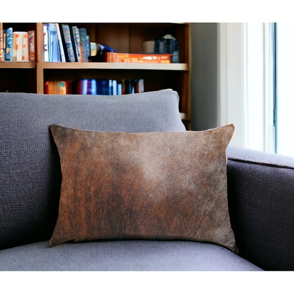 12" X 20" Brown Cowhide Throw Pillow