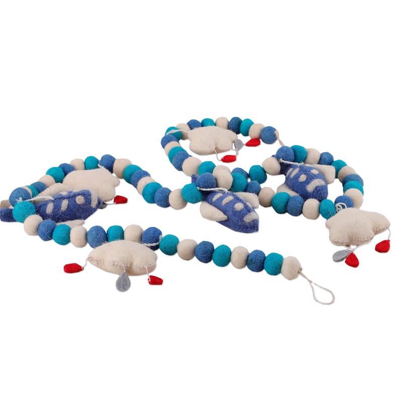 Novica Handmade Sky Celebration Wool Felt Garland - Blue