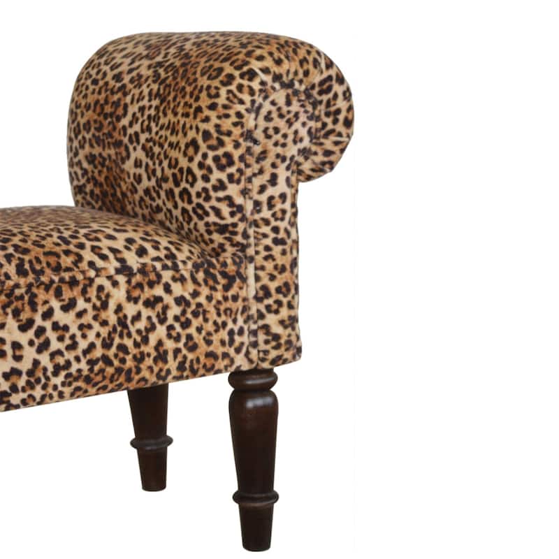 Artisan Furniture Solid Wood Leopard Print Velvet Bench, Velvet Material