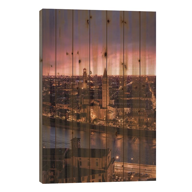 Sunset In Verona Print On Wood by Enzo Romano - Multi-Color - 26x18x1.5