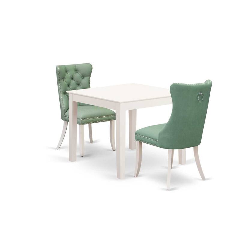 HomeStock 3-Pc Linen White Finish Square Solid Wood Top Dining Table Set
