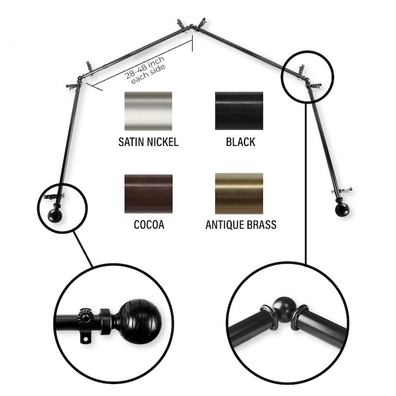 InStyleDesign Desmond 4-Sided Bay Window Curtain Rod - Black - 28-48 inches per side