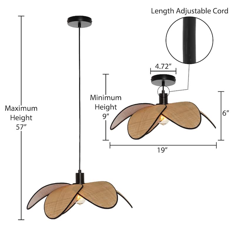 Dorothea River of Goods Tan and Black Metal and Raffia 6-Piece Dome Shade 19-Inch Pendant Light - Tan/Black - 19" x 19" x 9/57"