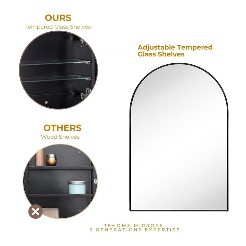 TEHOME Dake Arched Bathroom Medicine Cabinet with Mirror Recessed and Surface Mount Medicine Cabinet Mirror