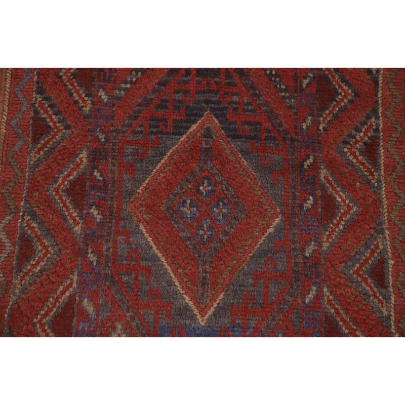 Hand Knotted Oriental 100% Wool Carpet Traditional Tribal Red Balouch Runner Rug - 8' 1'' X 2' 1''