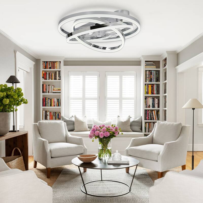 Bella Depot 24 Inch Modern Flush Mount Ceiling Fan with Dimmable Light, 6-Speed DIY Shade with Remote and APP Control - 23.6"