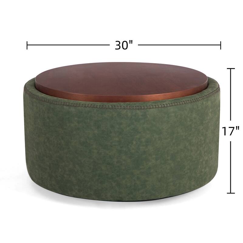 Christopher Knight Home - Mollet Modern 30" Round Hidden Storage Ottoman with Removable Wooden Lid & Rolling Wheel Casters