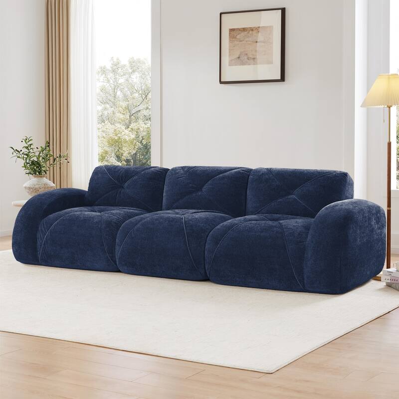 Roomfitters 114 Inch Modular Floor Sofa, Fluffy Plush Sectional with Ottoman, Chocolate - Blue 110''