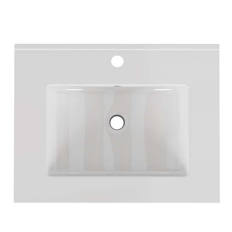 Anmytek 24-Inch White Ceramic Bathroom Sink Fits 32-Inch Vanities Pre-Drilled Faucet Hole Space-Saving Easy to Clean