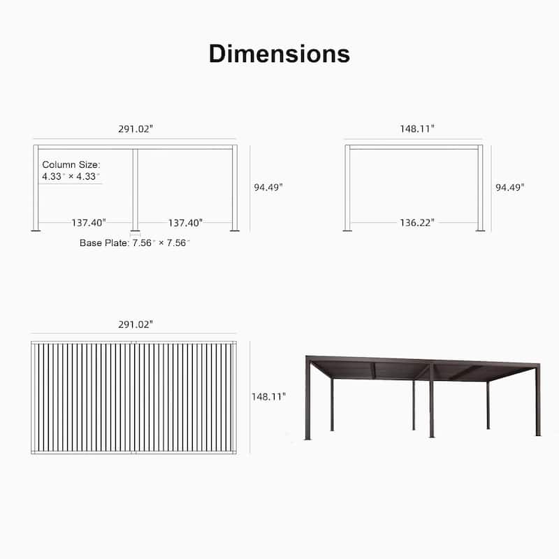 PURPLE LEAF Louvered Pergola with Solar Lights Hardtop Gazebo for Patio