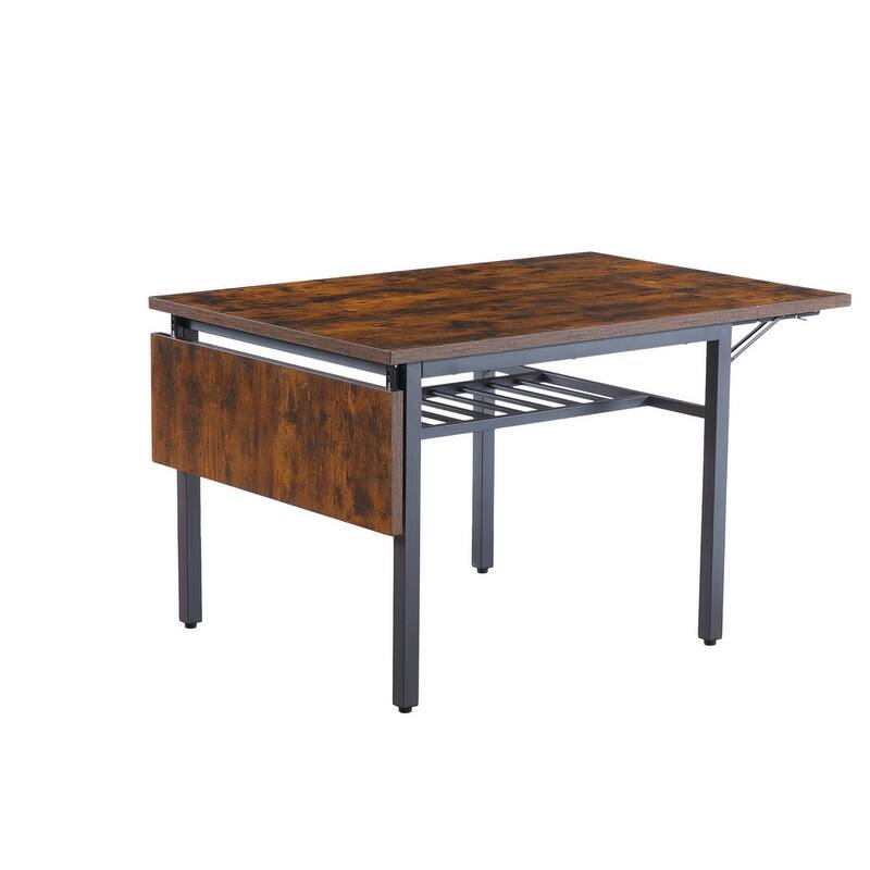 Vintage Industrial Folding Dining Table, Drop Leaf Extendable Rectangular Wood Table for Kitchen, Living Room, Dining Room