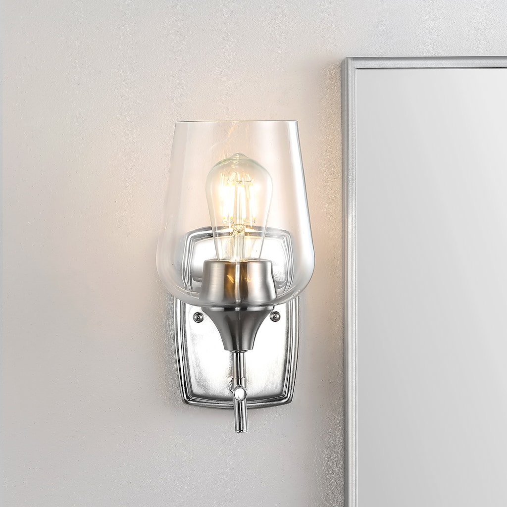 SAFAVIEH Lighting Avigail Wall Sconce - 5.5"x8"x11" - Nickel/Clear - 6Wx8Dx11H
