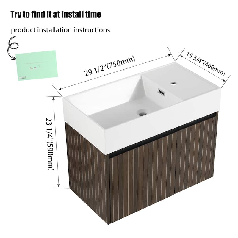 24"/30" Floating Bathroom Vanity with Sink, Mini Wall Mounted Bathroom Vanity with Soft Close Door