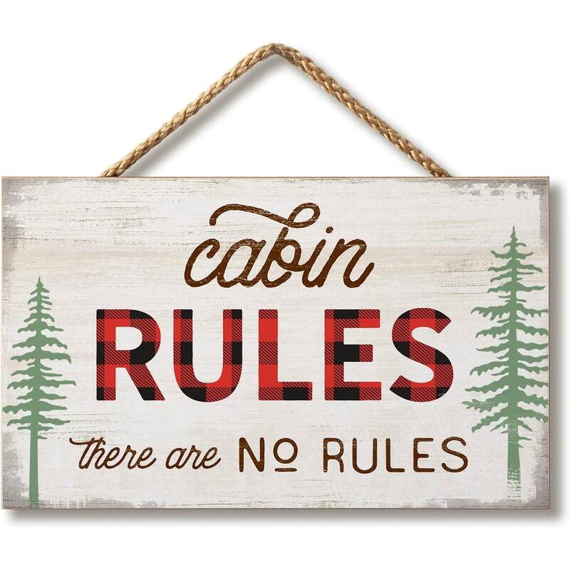 Cabin Rules Decorative Hanging Wood Sign 9.5” by 5.75” - Multi