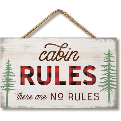 Cabin Rules Decorative Hanging Wood Sign 9.5” by 5.75”
