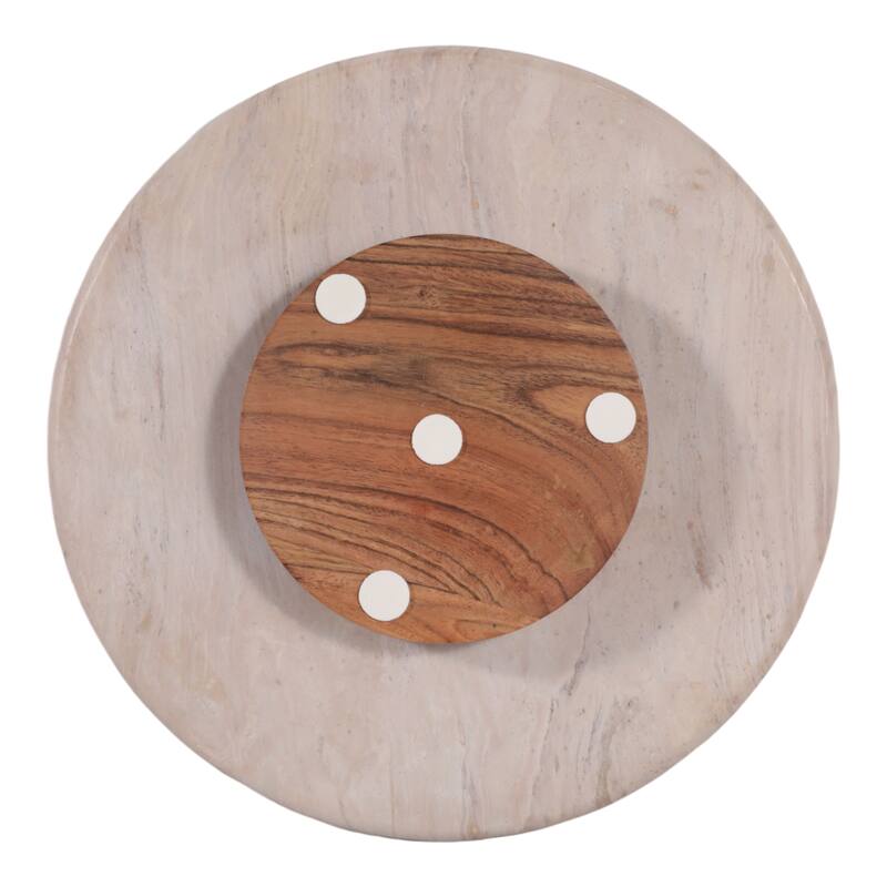 Decorative Tray - Ivory Wood Marble Round Lazy Susan - 16", Ivory - 16" x 16" x 2"