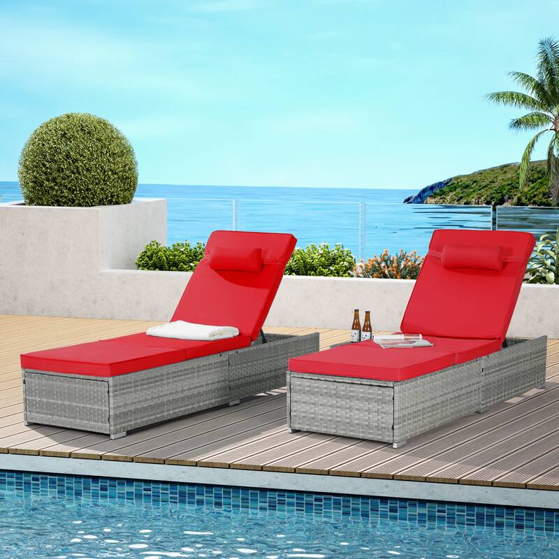 GDFStudio - Amelia Outdoor Chaise Lounge Chair Set of 2 with Adjustable Recline and Side Table for Poolside Relaxation