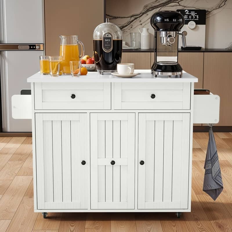 Moasis Mobile Kitchen Island Cart with Stainless Steel Ffolding Tabletop and Storage - Portable - White
