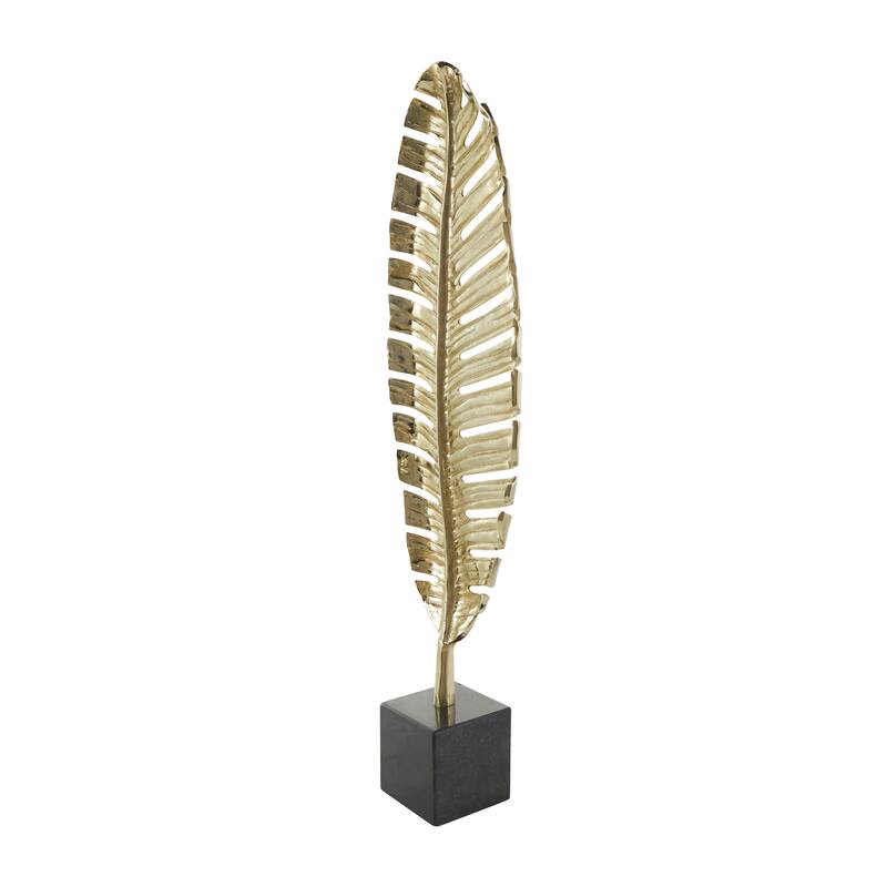 CosmoLiving by Cosmopolitan Gold or Silver Aluminum Metal Standing Single Leaf Sculpture with Black Marble Base