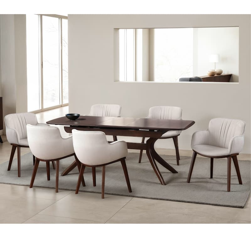 Furniture of America Abigail IV Mid-Century Modern 7-Piece Rich Walnut Solid Wood 79-inch Extendable Dining Set - Taupe