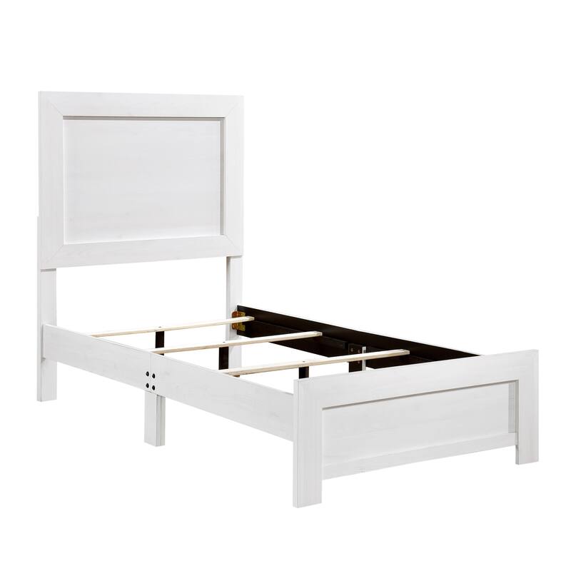White Finish Twin Size Panel Bed Wooden Bedroom Furniture 1pc