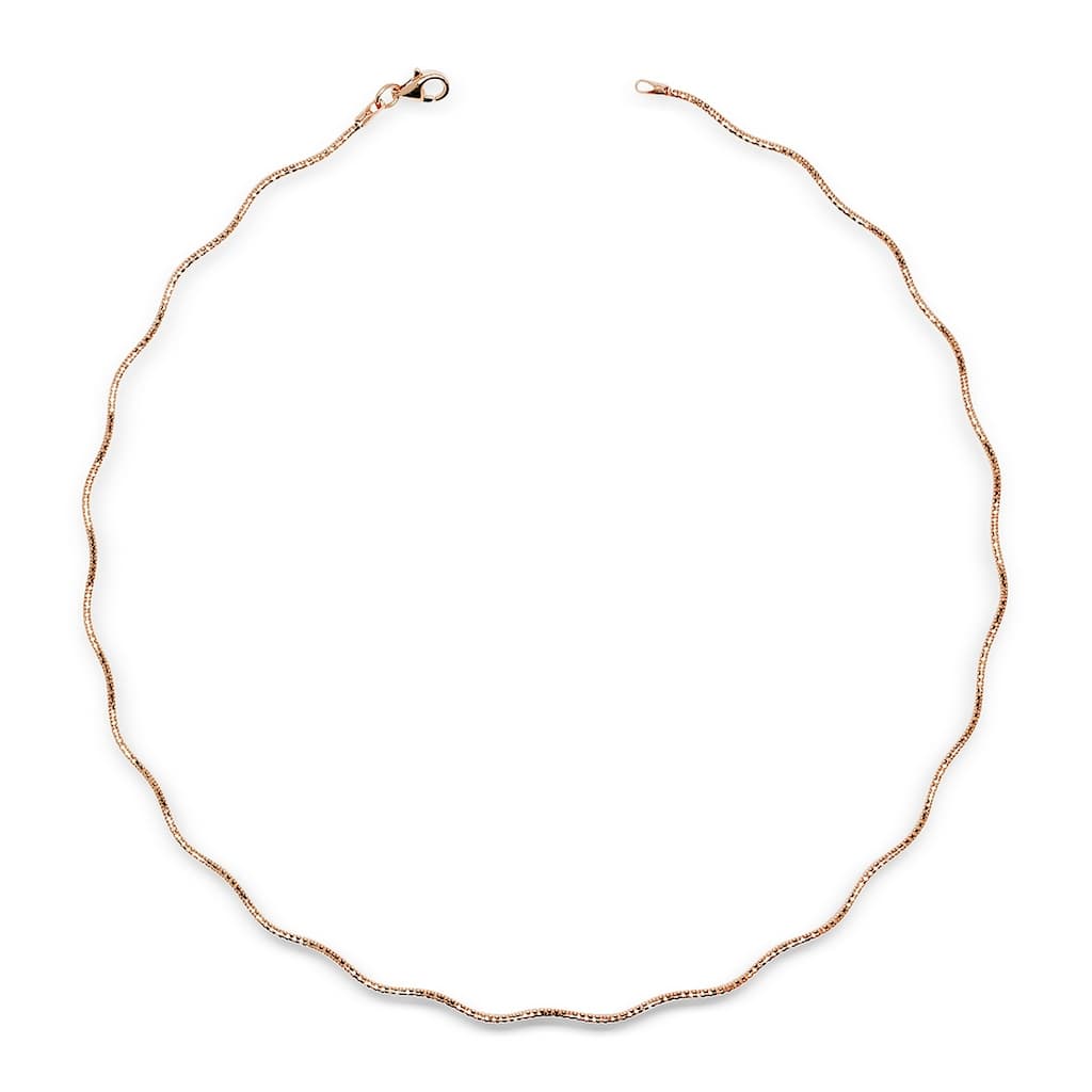 Italian Sterling Silver Wavy 2mm Rose-gold-plated Omega Necklace (16-20') - Pink