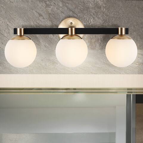 Modernist Metal/Frosted Glass LED Vanity Light, Gold/Black by JONATHAN Y