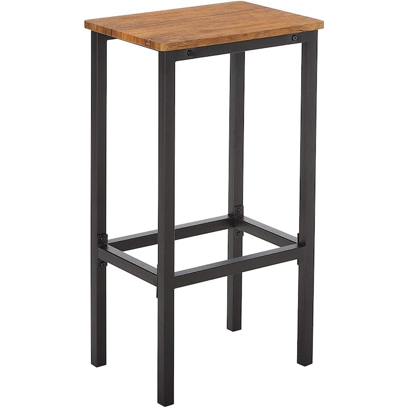 5 Piece Wooden Bar Table and Bar Stools with Metal Legs, Brown and Black