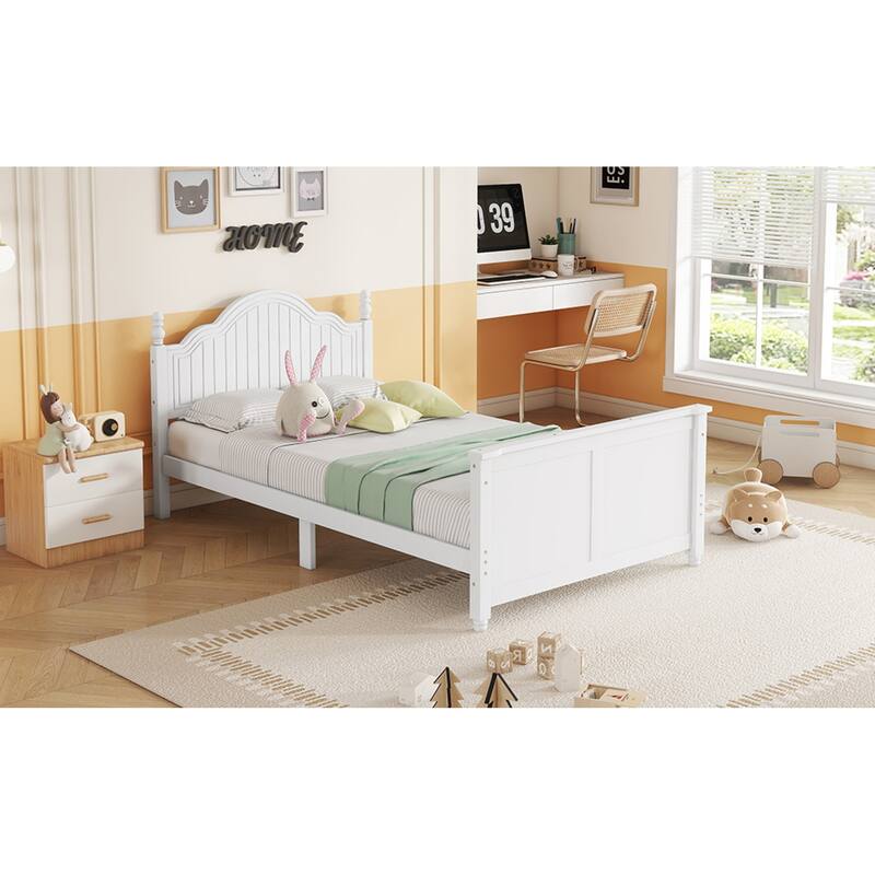 Roomfitters Twin/Full Platform Bed, Slatted Headboard and Removable Guardrails with Wooden Frame for Bedrooms or Guest Rooms