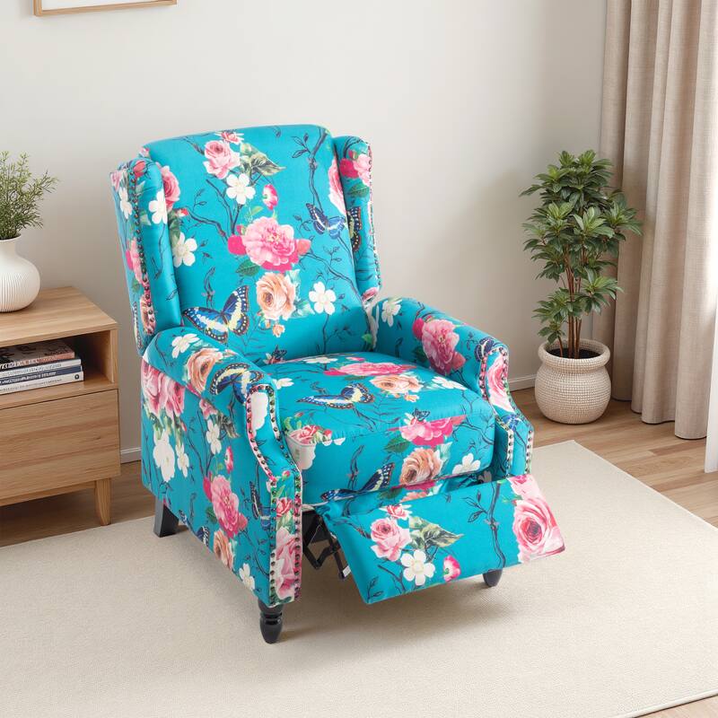 UIXE Roderich Farmhouse Floral Print Push Back Recliner Chair