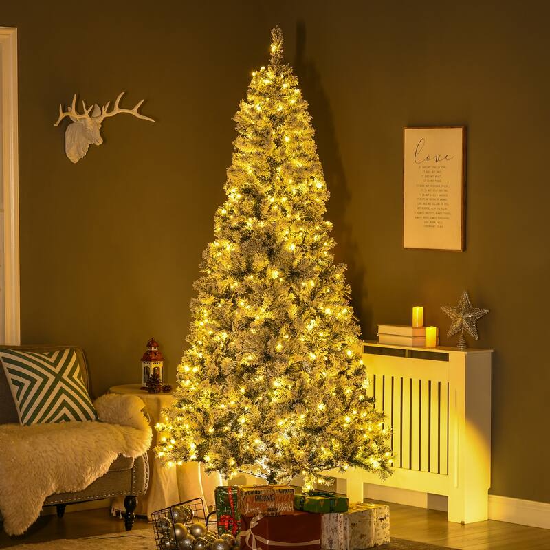 Pre-Lit Snow Flocked Christmas Tree, 7.5ft with 500 LED Lights, Full Branches & Quick Setup