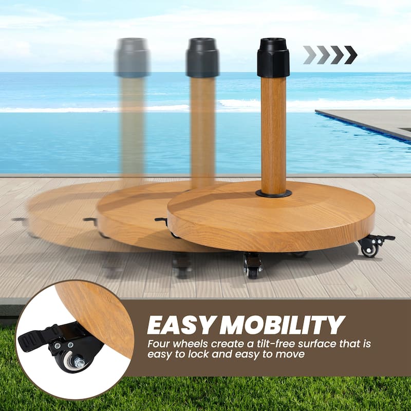 55-lb Patio Market Umbrella Base Stand Cement/Concrete Weights Base Holder w/Wheels - Dia. 18.9" x 18.1" high