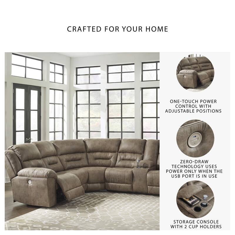 Signature Design by Ashley Ravenel Brown 3-Piece Power Reclining Sectional - 106" W x 93" D x 43" H