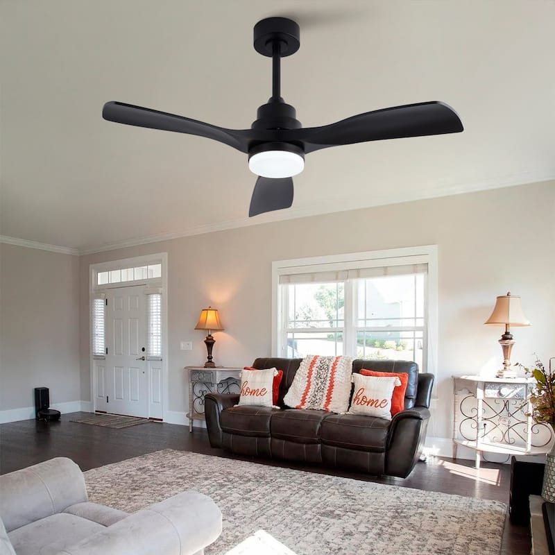 42 Inch Black Ceiling Fan with Lights and Remote, 3-Blade, Noiseless Reversible DC Motor - Modern Patio Fan