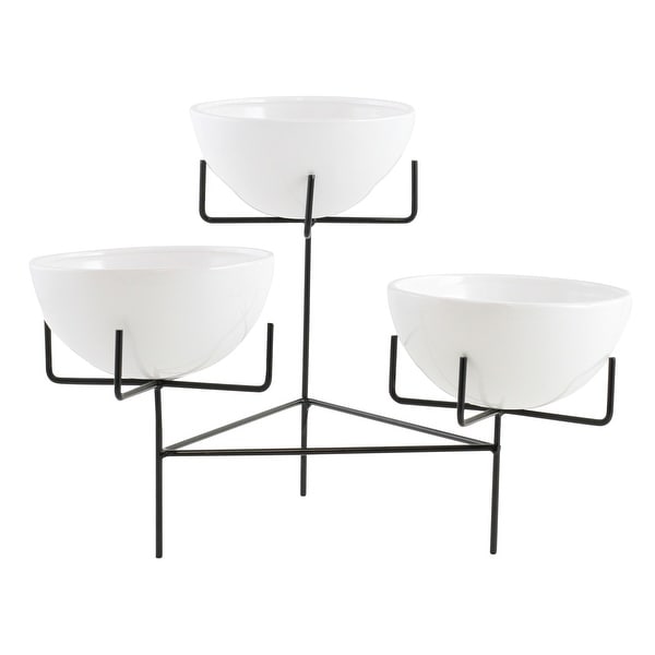Aspire Home Accents 6640 Zangora Three Piece Ceramic Planter with Metal Base - White