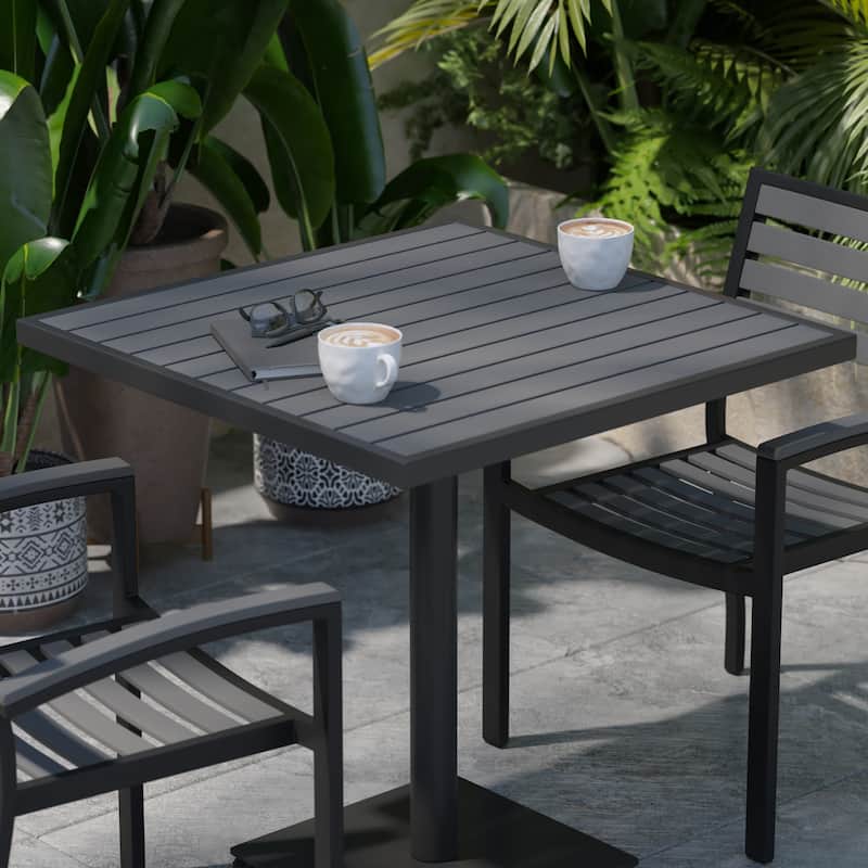 Outdoor Faux Teak Dining Table with Poly Slats - Patio Table - 30"W x 30"D x 30"H - 30"W x 30"D x 30"H