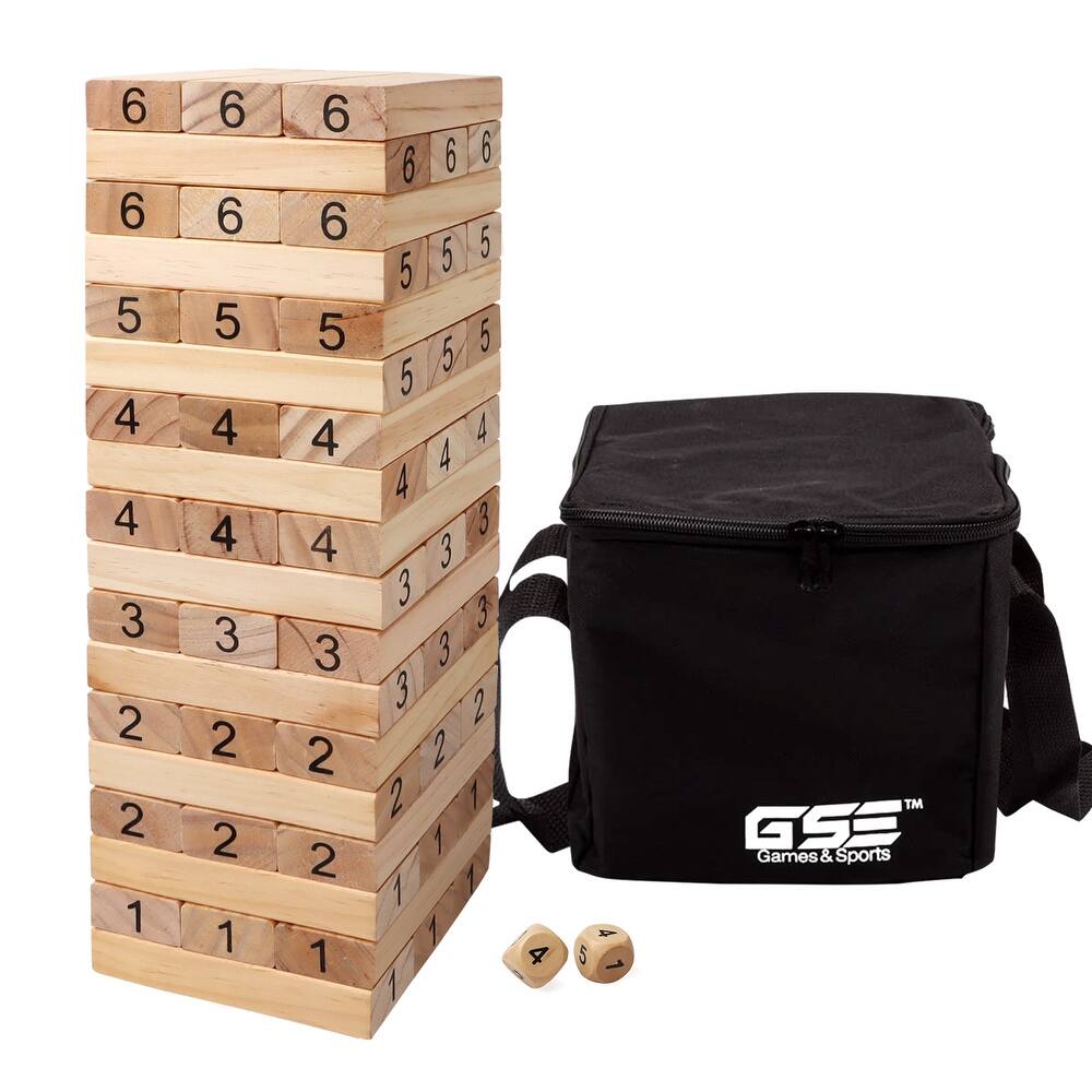 54-Piece Jumbo Tumbling Timber. Giant Wooden Building Block Stacking Game for Kids & Adults - 8.25"x2.75"x1.75" Blocks