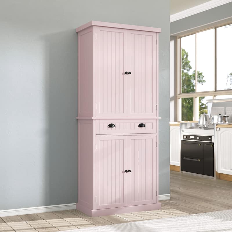 72" Kitchen Pantry with Large Drawer - Pink