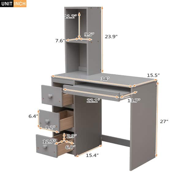 dimension image slide 2 of 4, Twin Loft Bed with Storage Staircase and Desk, Grey