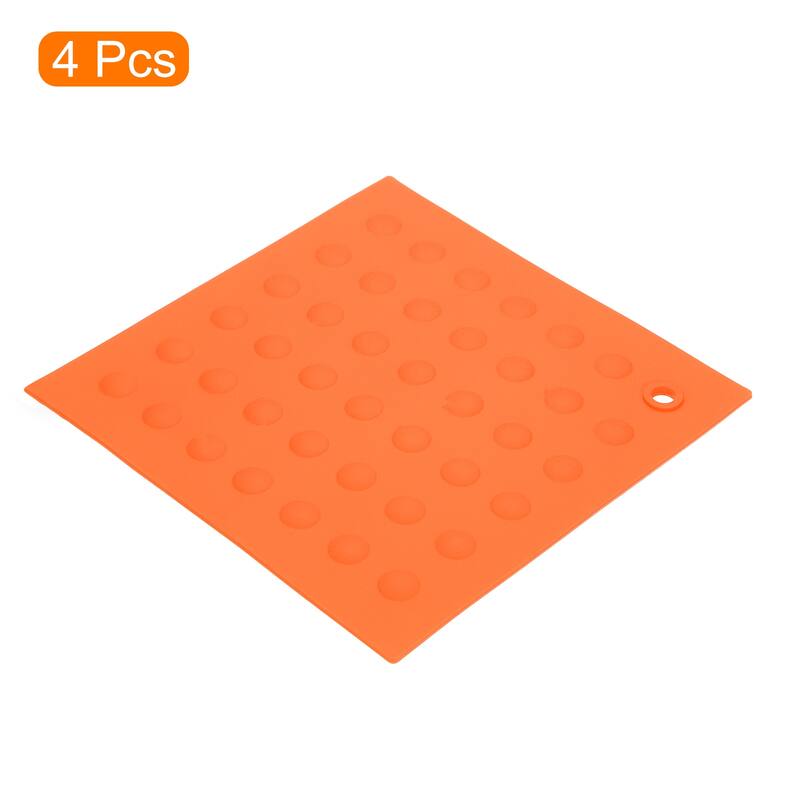4pcs Silicone Pot Holder Trivet Mat Hot Pads Non-Slip Heat Resistant - Orange