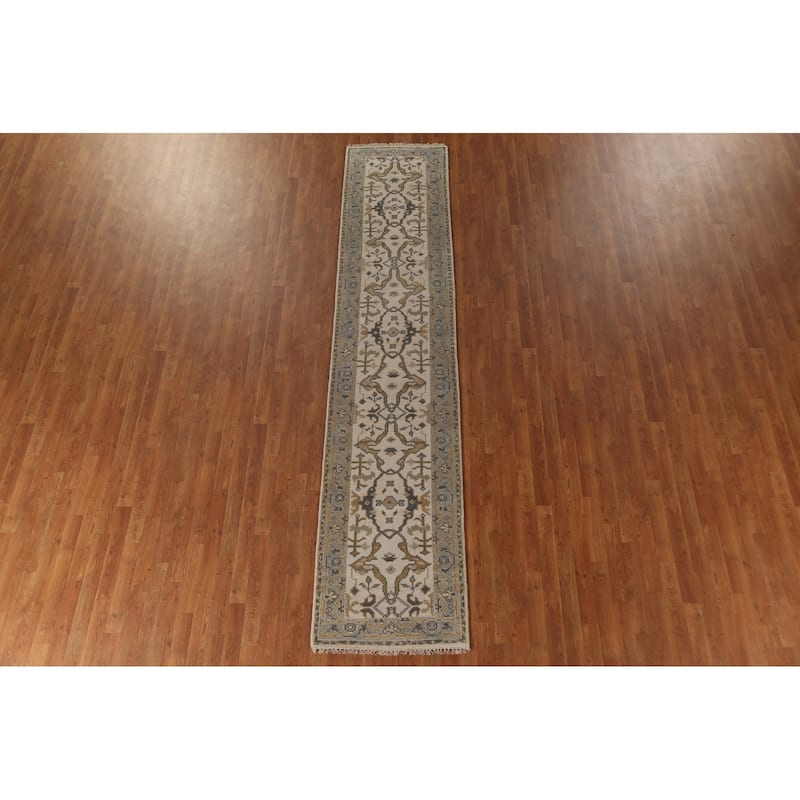 Floral Oushak Oriental Runner Rug Handmade Wool Carpet - 2'5"x 11'6"